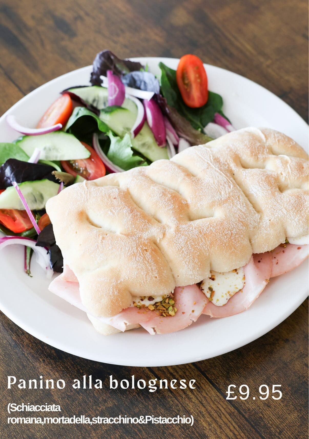 Panino alla Bolognese with mortadella and pistachio at Roxy's Cafe Southport