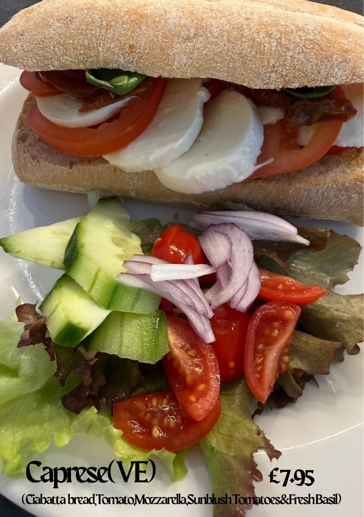 Caprese ciabatta with mozzarella and sunblush tomatoes at Roxy's Cafe Southport