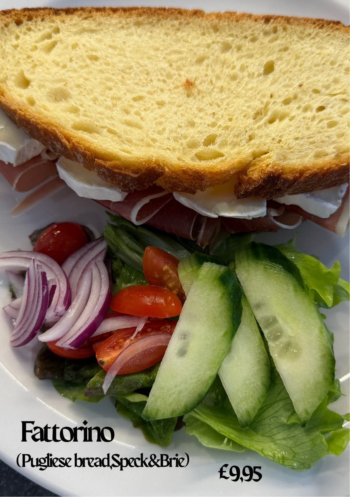 Fattorino on pugliese bread with speck and brie at Roxy's Cafe Southport