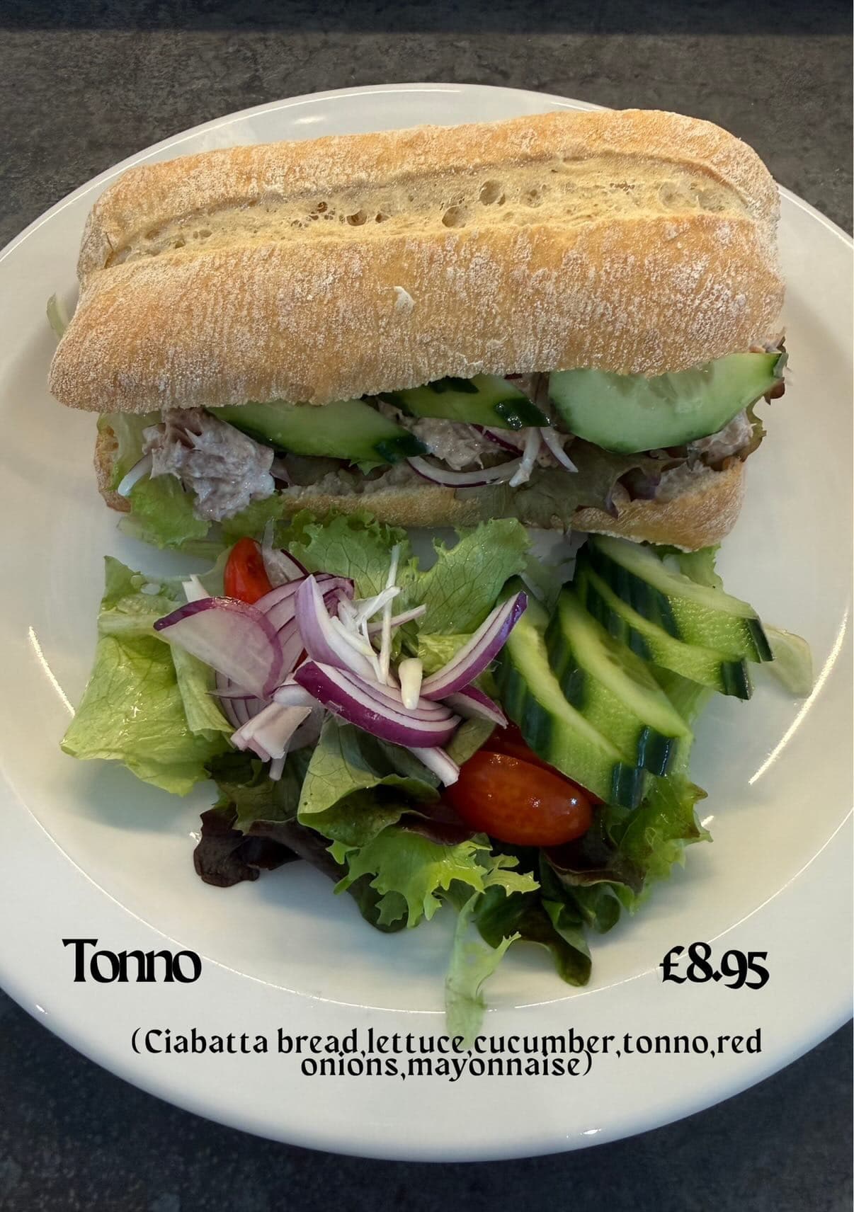 Tonno ciabatta with tuna and salad at Roxy's Cafe Southport