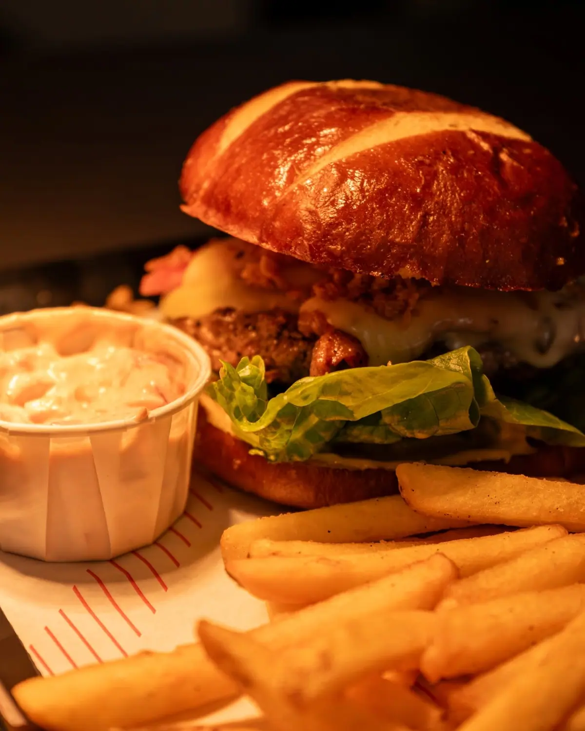 Smash burger and chips at Lennys Smashport, Southport Market