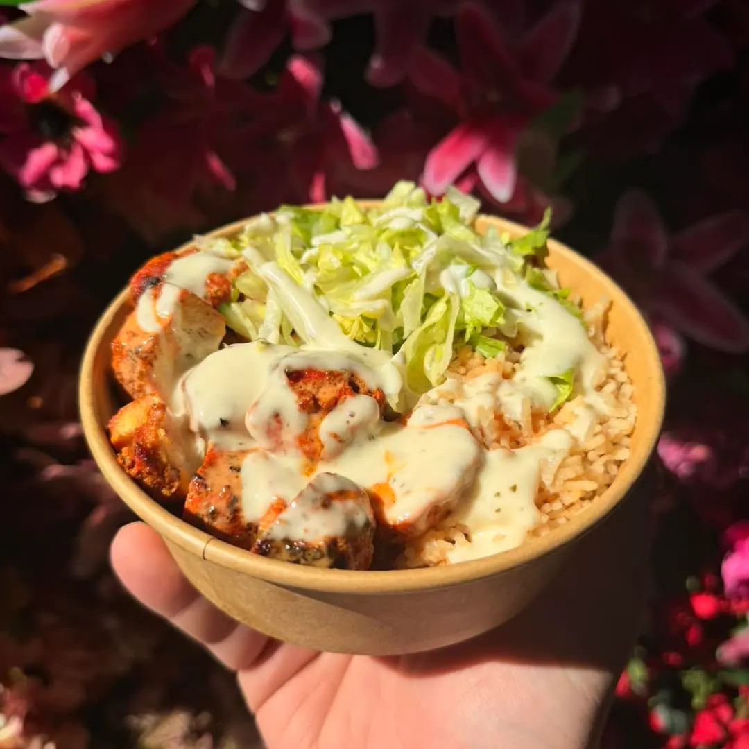 Chicken tikka rice bowl at Tikka Bros, Southport Market