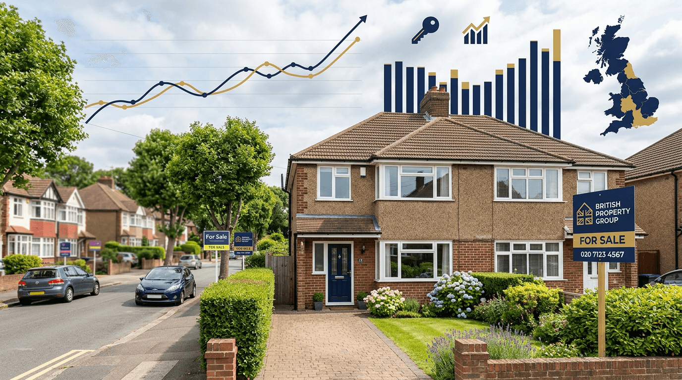 Semi-detached houses on a Southport residential street with for sale sign