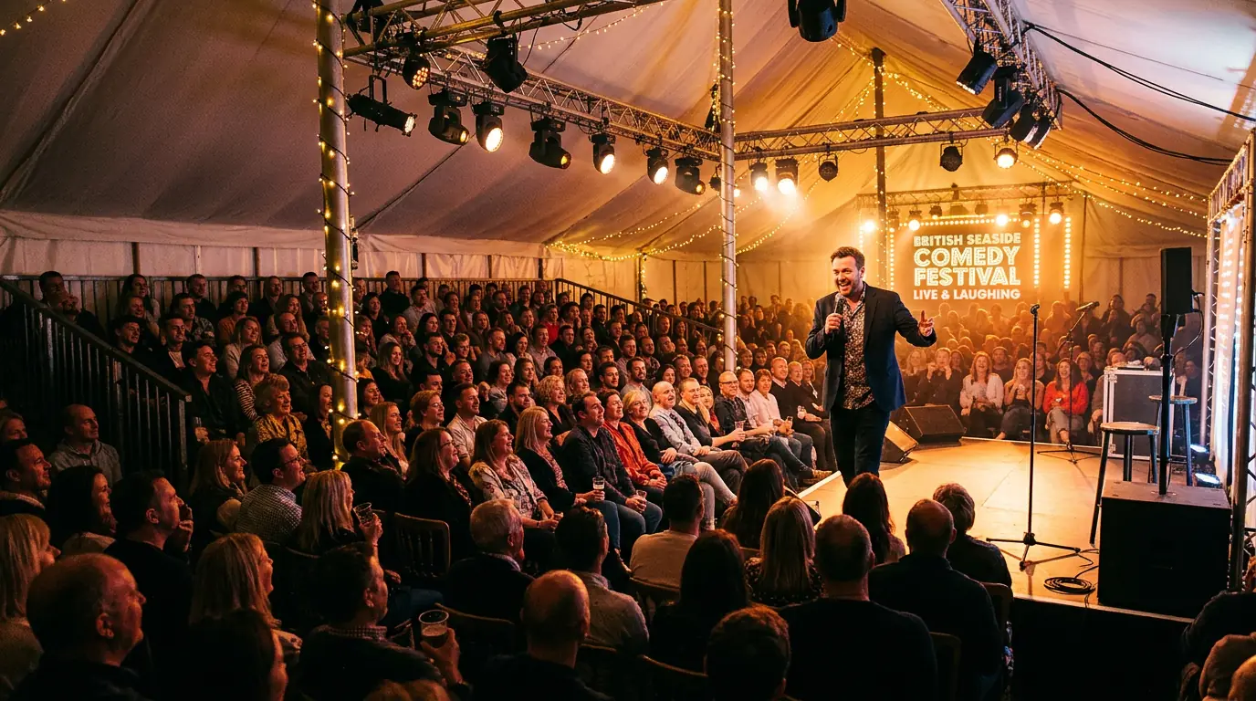 Southport Comedy Festival — packed luxury marquee at Victoria Park