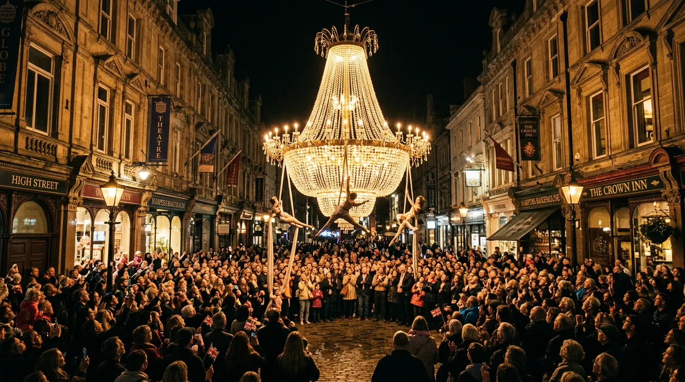 Southport 2026 Elegantly Eccentric โ Cristal Palace flying chandelier on Lord Street
